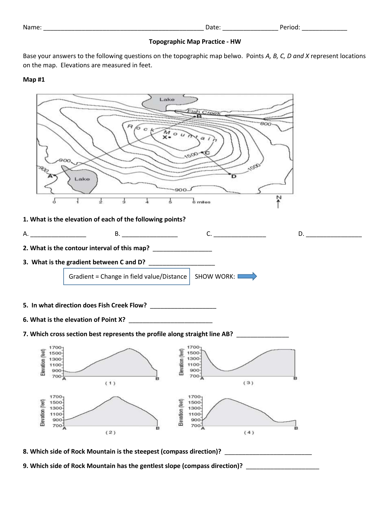 Topo HW Throughout Topographic Map Reading Worksheet Answers