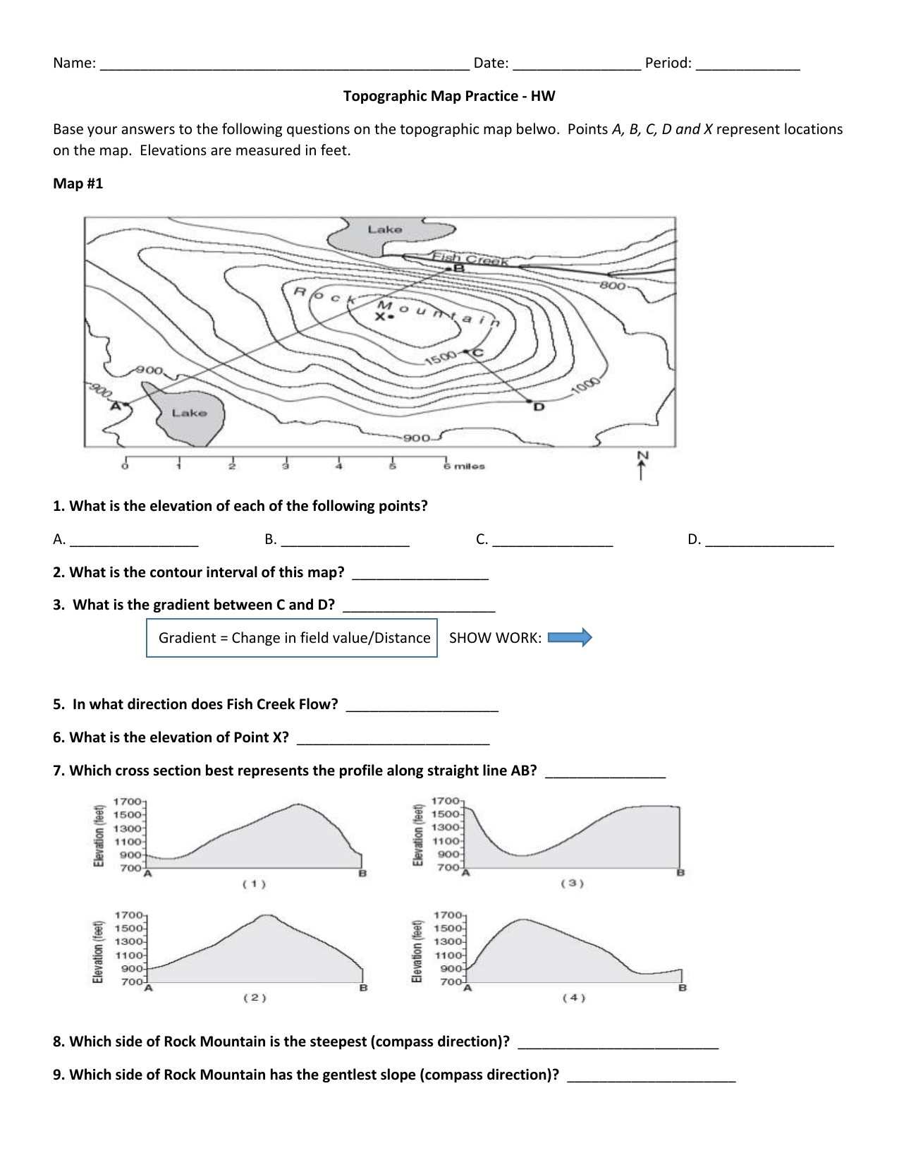 Topographic Map Reading Worksheet Answers 1500