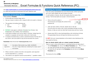 Excel Formulae and Functions (PC) QRC