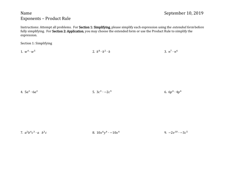 Product Rule Classwork