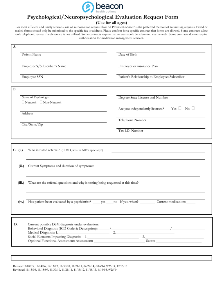 Psychological Evaluation Form Template