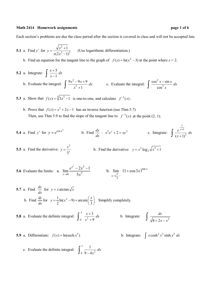 calculus 2 homework problems