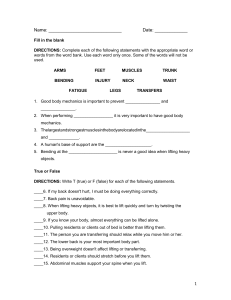 Safety and Body Mechanica Worksheet