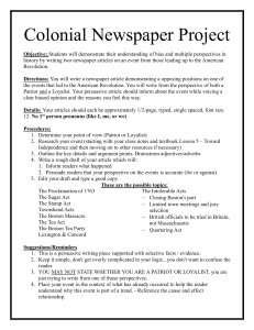 Colonial Newspaper Project Sheet solo