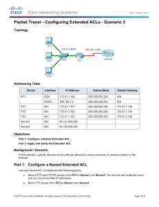 4.2.2.12 Packet Tracer - Configuring Extended ACLs Scenario 3