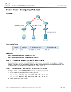 4.3.2.6 Packet Tracer - Configuring IPv6 ACLs