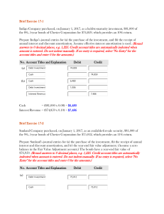 Intermediate Accounting, 16e Chapter 17 Homework Investments ACTG 383