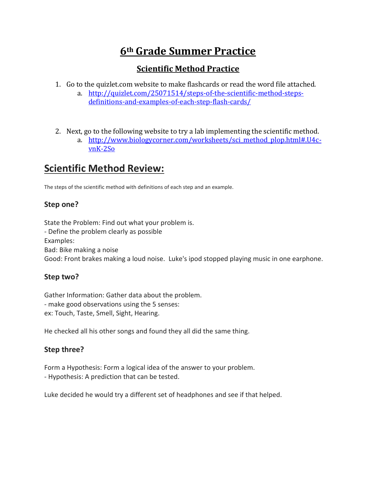 25th Science Summer Work Intended For Scientific Method Examples Worksheet