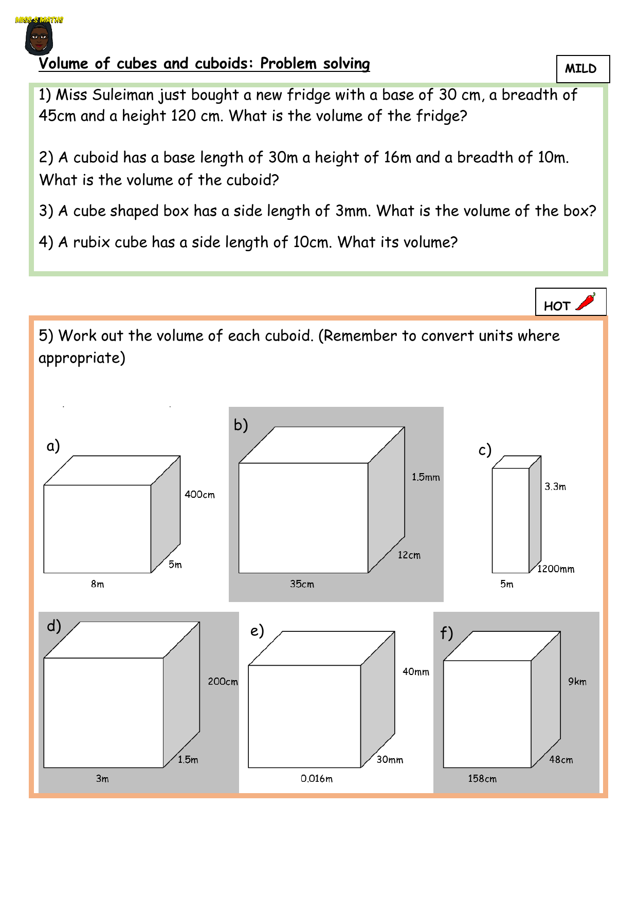 Volume Problem Solving Worksheet