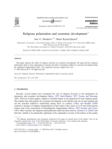 Economics Letters Volume 80 issue 2 2003 [doi 10.1016 s0165-1765(03)00080-6] Jose G. Montalvo; Marta Reynal-Querol -- Religious polarization and economic development