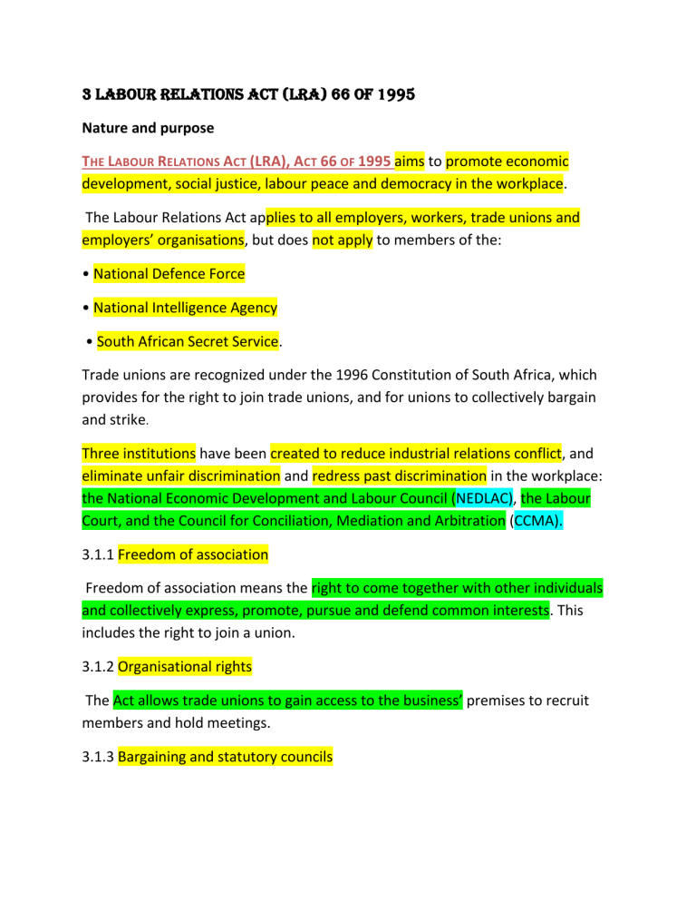 Discuss The Labour Relations Act Lra Approach To Dispute Resolution