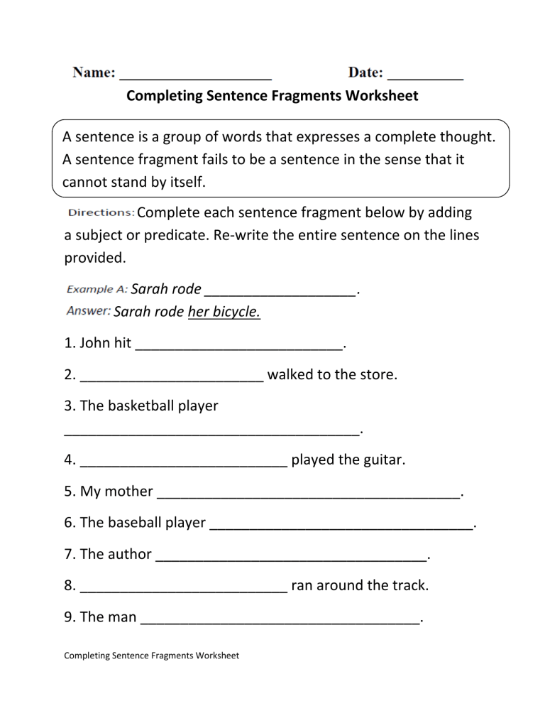 Completing The Sentence Unit 10 Level E 