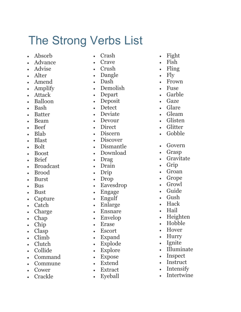 strong verbs list for essays