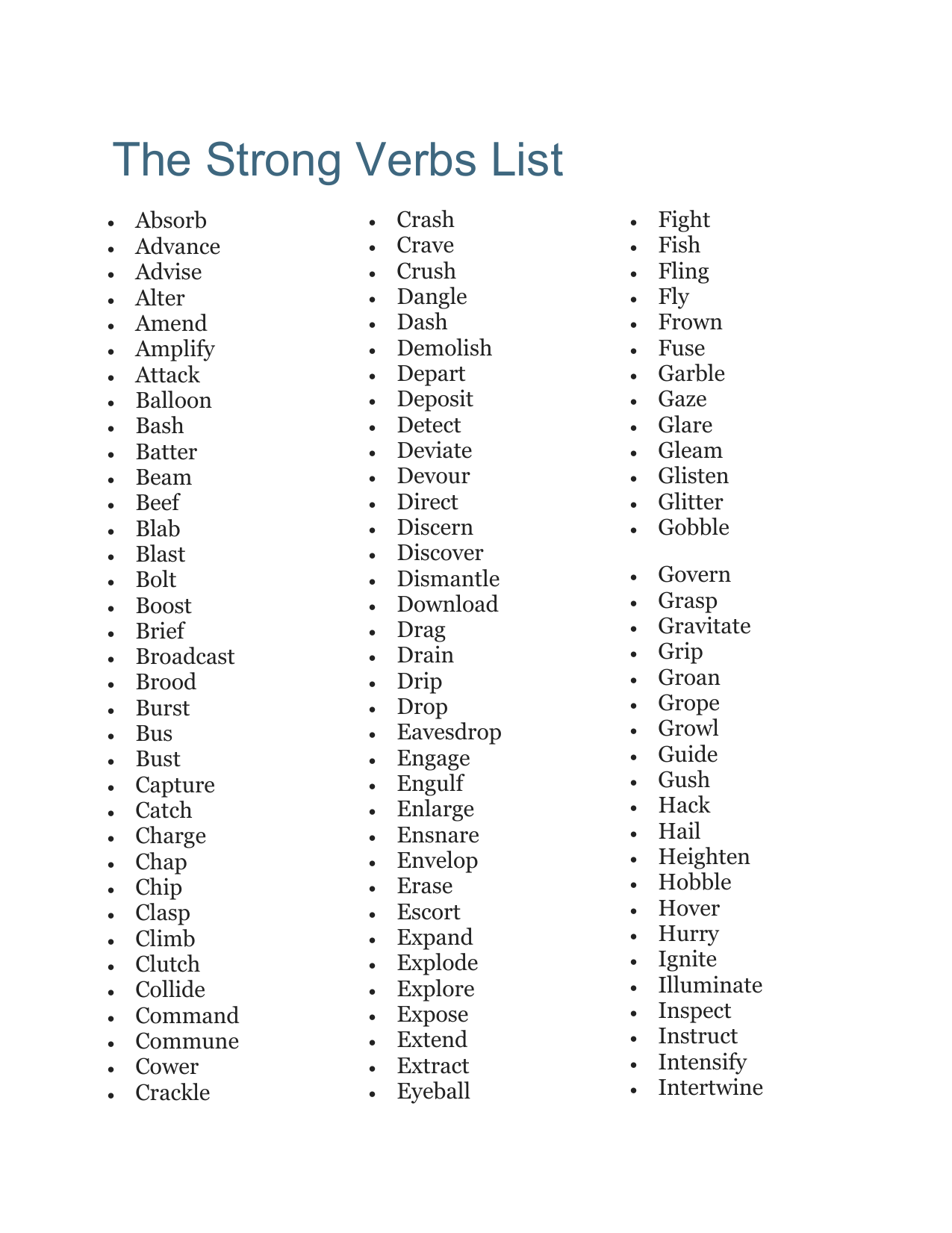 lists of strong verbs