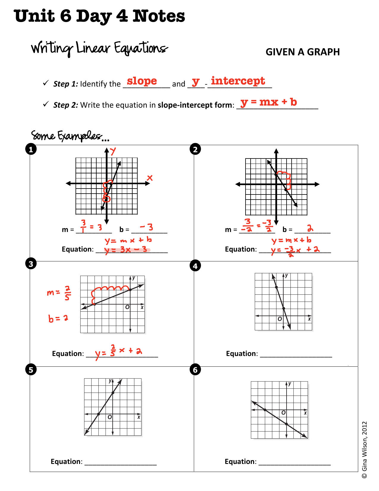 Writing Linear Equations In Graphing Linear Equations Practice Worksheet
