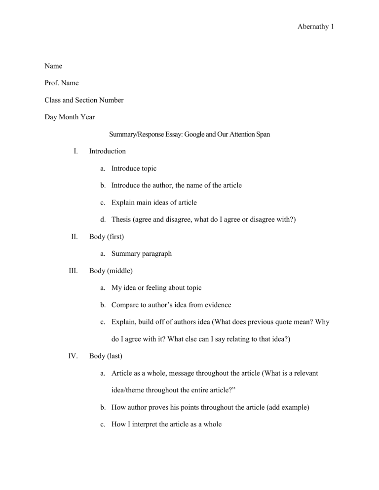 summary response essay example