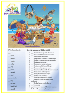 Beach Scene Worksheet: Number & True/False Activity