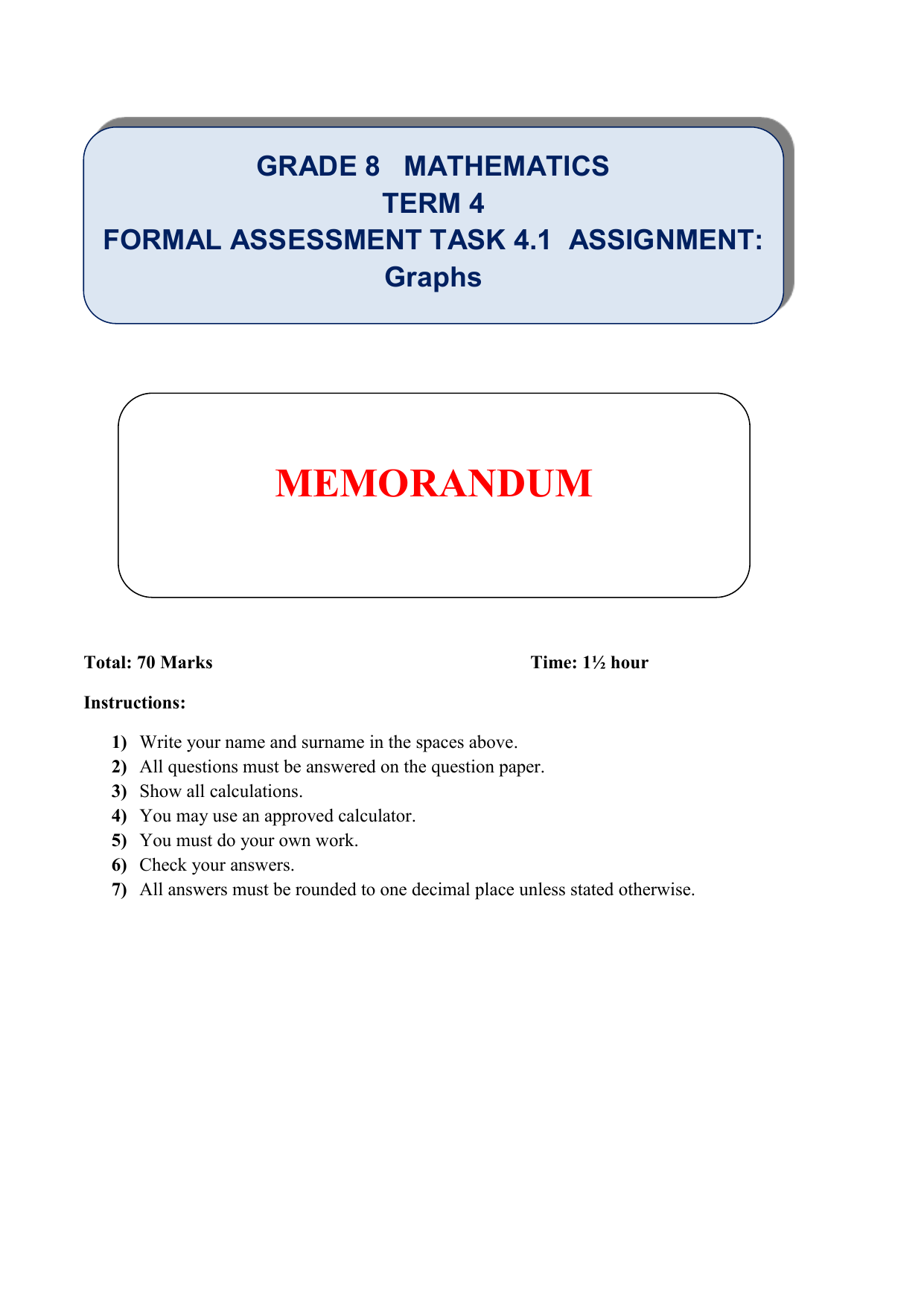 grade 8 maths assignment term 3 memorandum