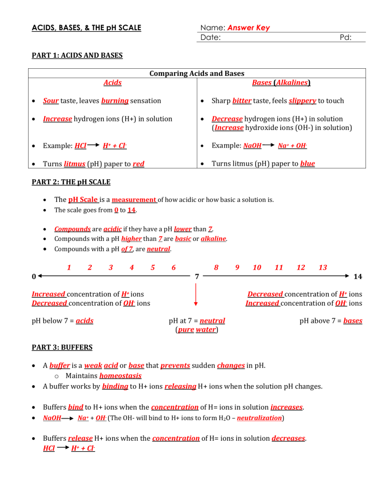 Acids And Bases Answer Key