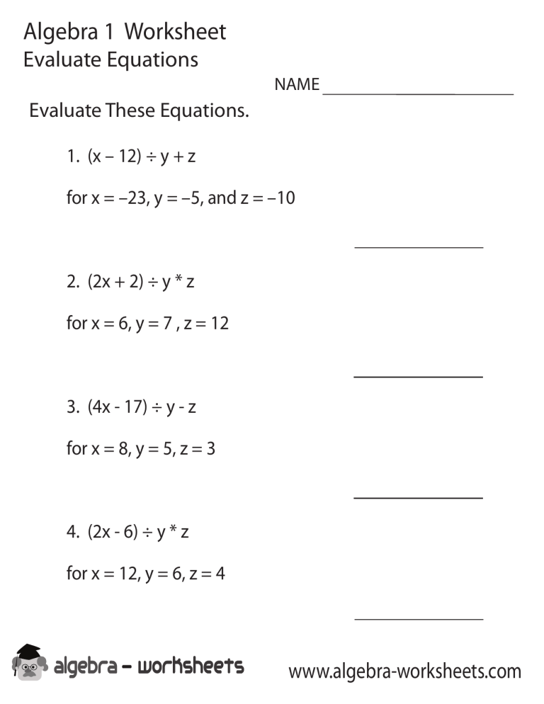 Algebra-1-Worksheet-Evaluate-Equations