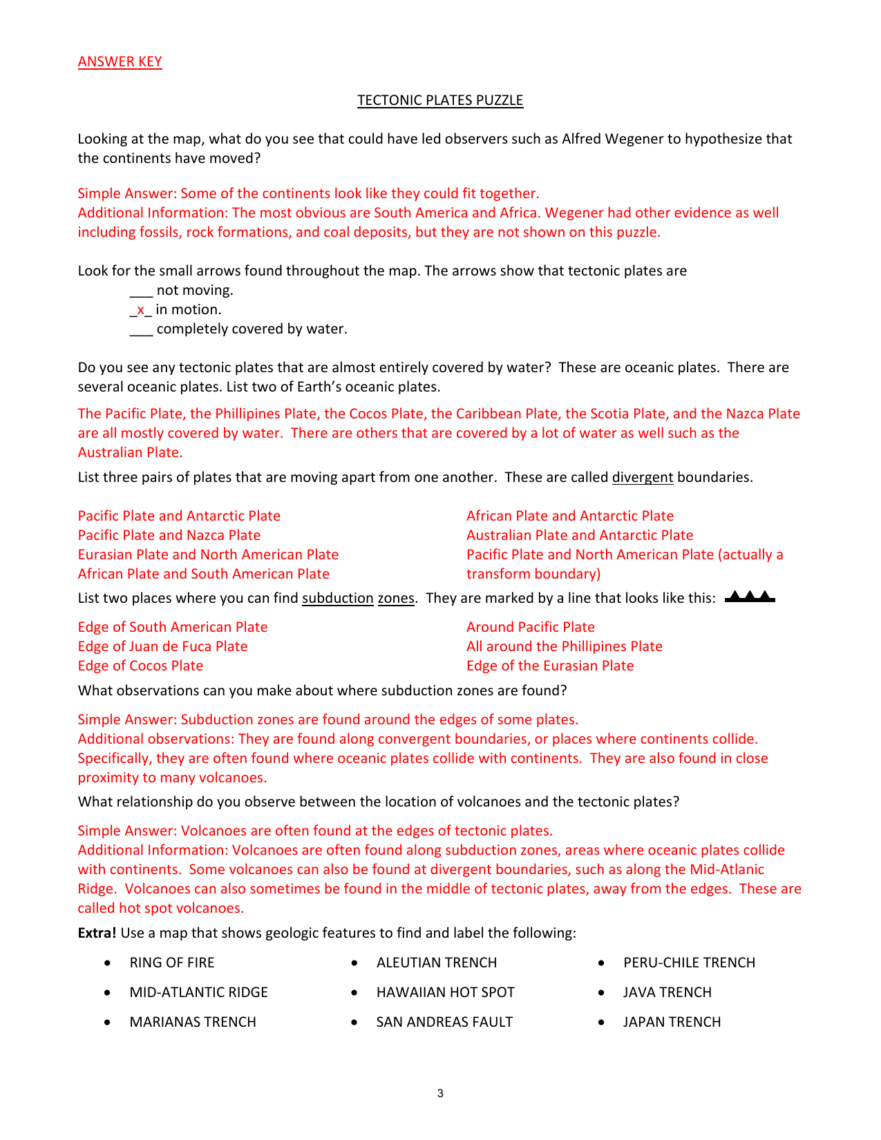 Tectonics Puzzle Answers Inside Plate Tectonic Worksheet Answers