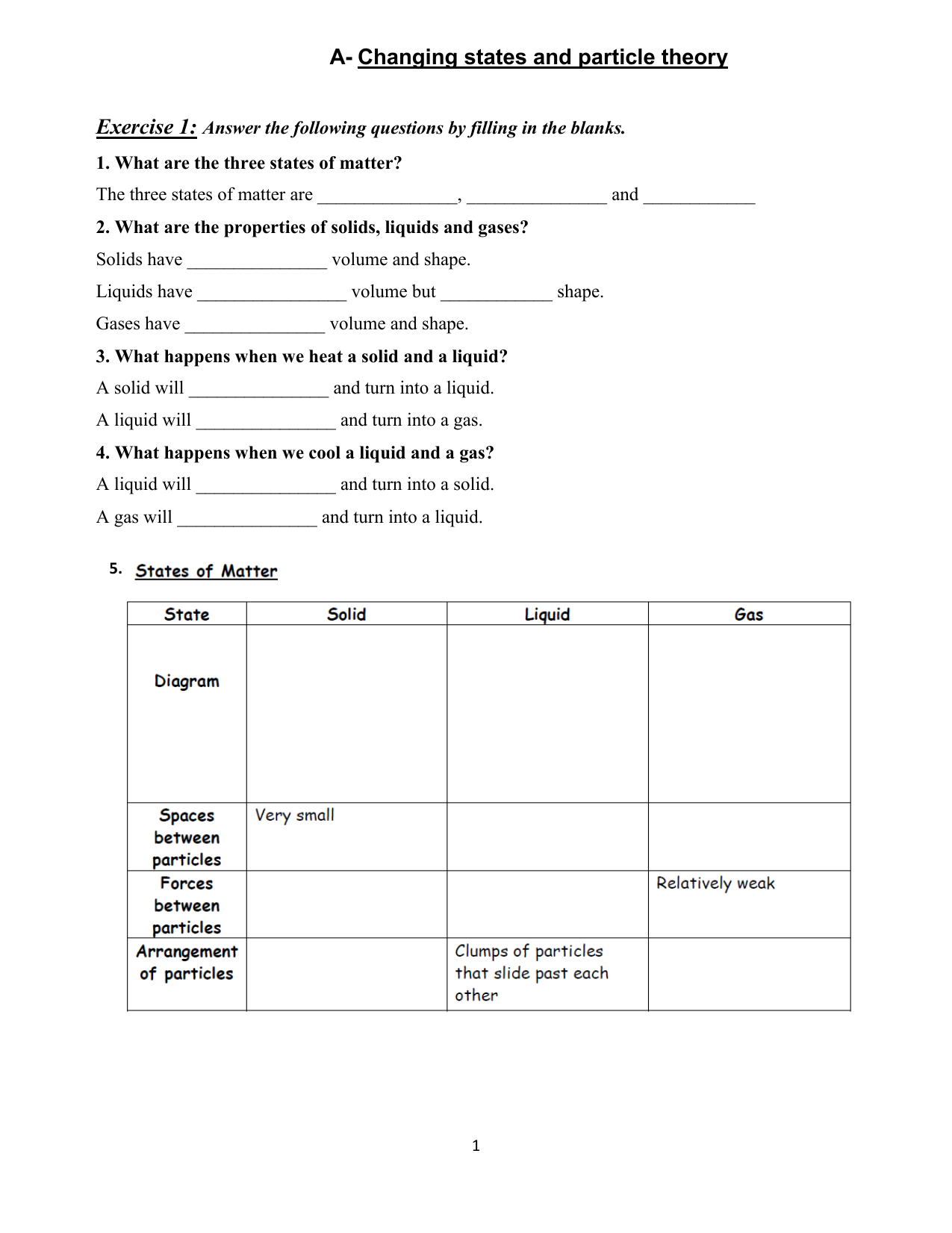 states of matter worksheet Within State Of Matter Worksheet