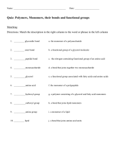 monomers, polymers, bonds, functional groups quiz