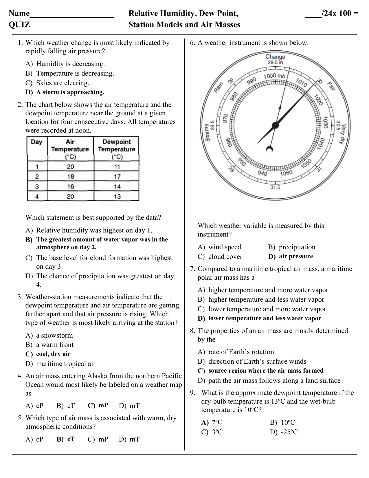 Relative Humidity Worksheet Worksheets For Kindergarten