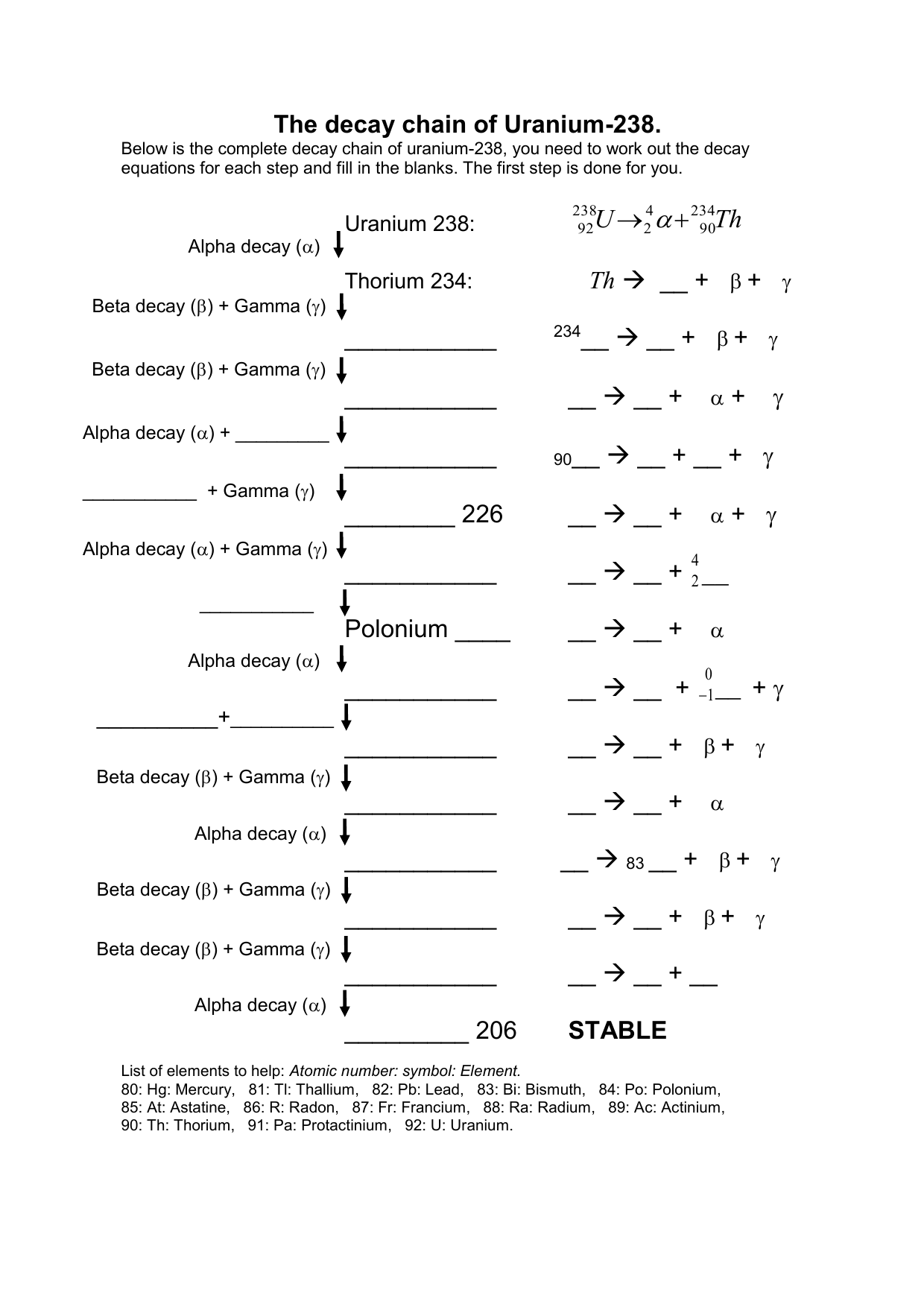 Decay Series Of Uranium 238 Worksheet Answers - Printable Word Searches