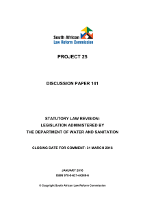 Legal - Discussion Paper 141- Statutory Law Revision: Legislation Administered by Department of Water and Sanitation