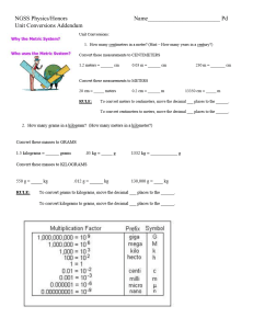 Metric Unit Conversions Worksheet - Physics