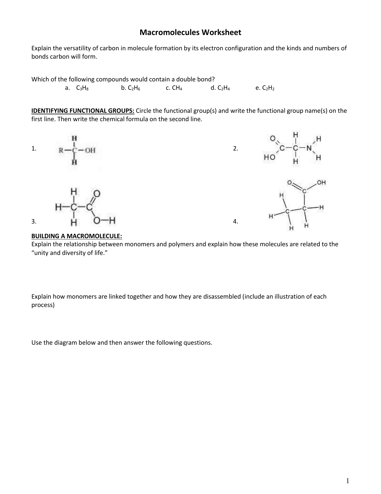 Macromolecules Worksheet