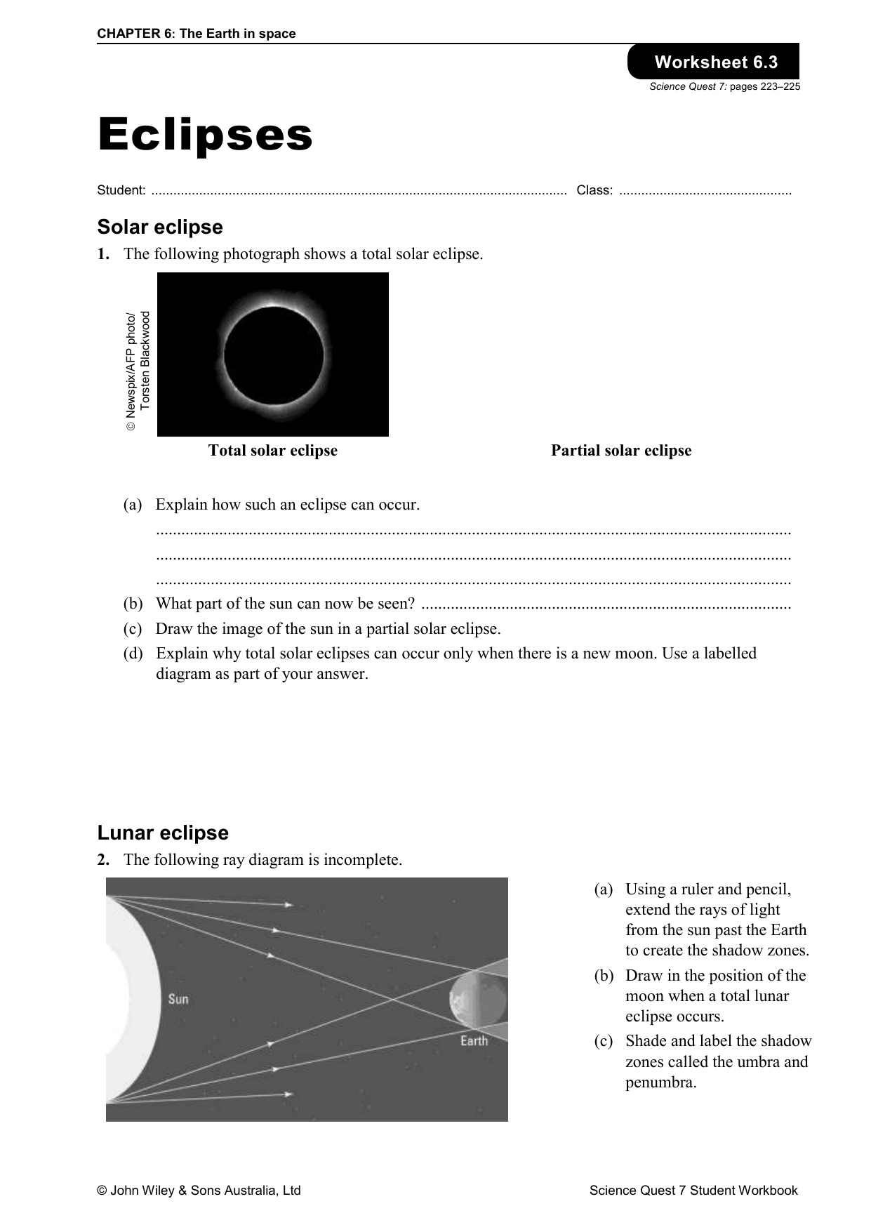 Eclipses Intended For Solar And Lunar Eclipses Worksheet