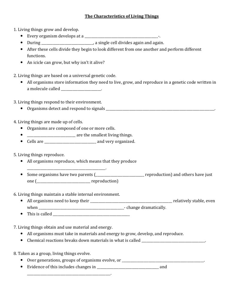 Characteristics Of Life Notes HANDOUT