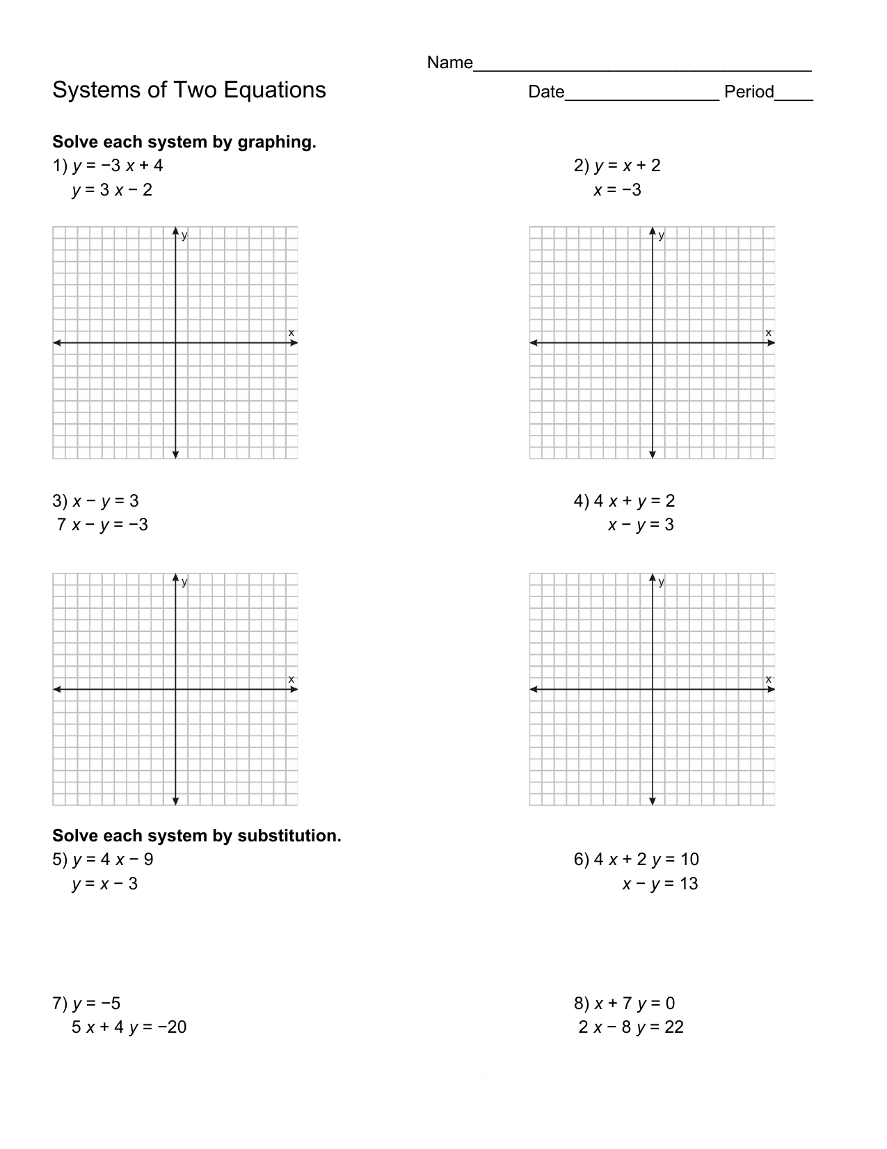 Systems of Two Equations With Systems Of Equations Substitution Worksheet