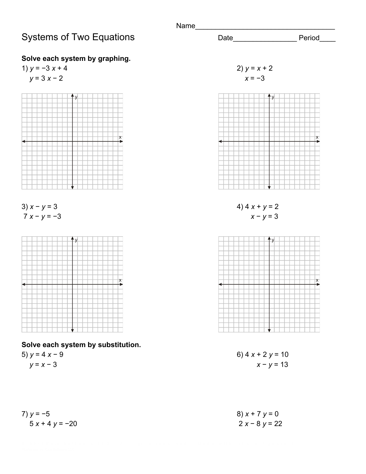 Systems of Two Equations Intended For Solving Systems By Graphing Worksheet