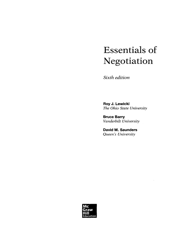 Essentials Of Negotiation