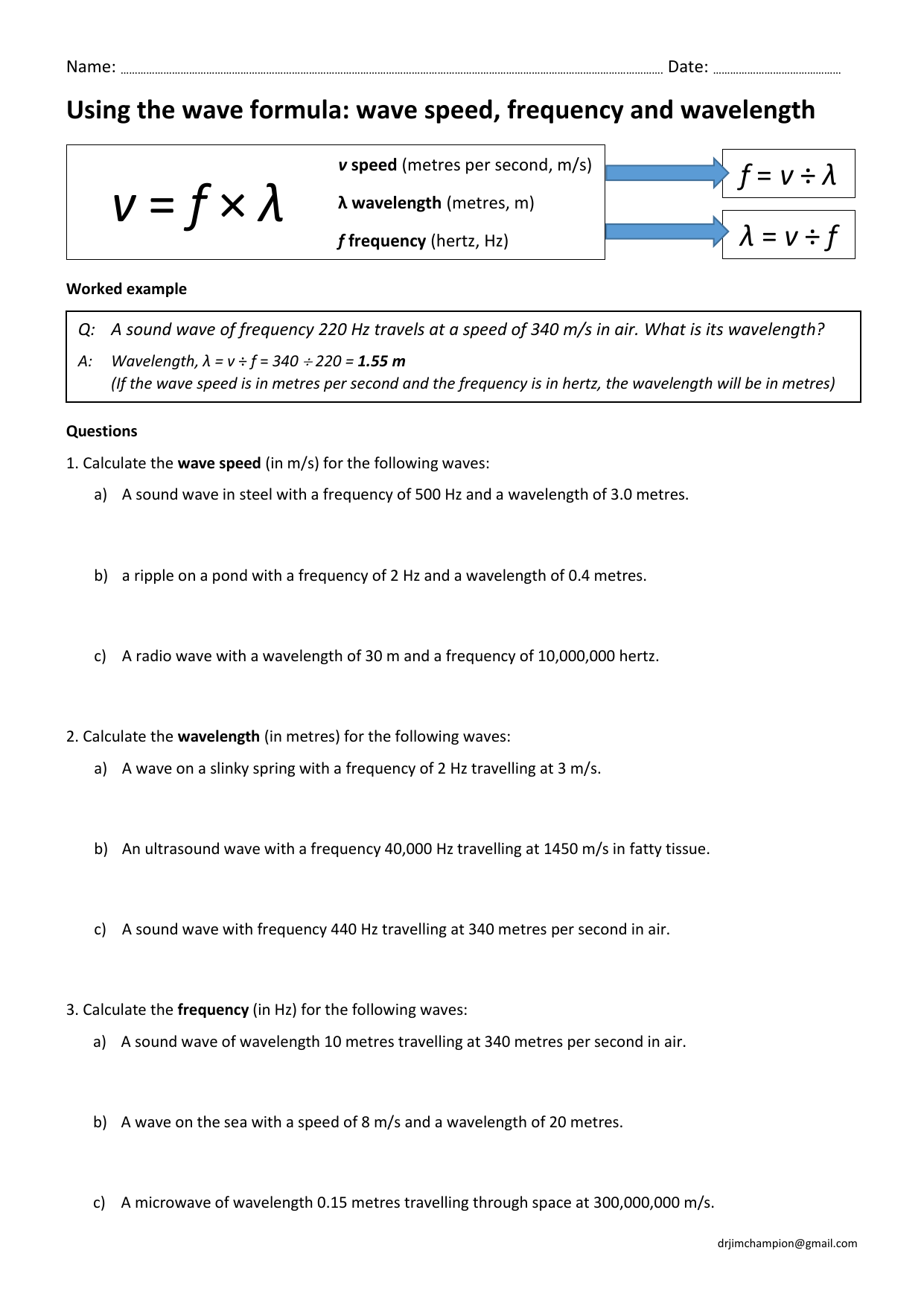 wave-speed-equation-practice With Wave Review Worksheet Answer Key