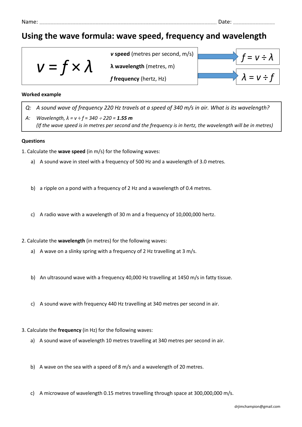 Waves Review Worksheet Answer Key