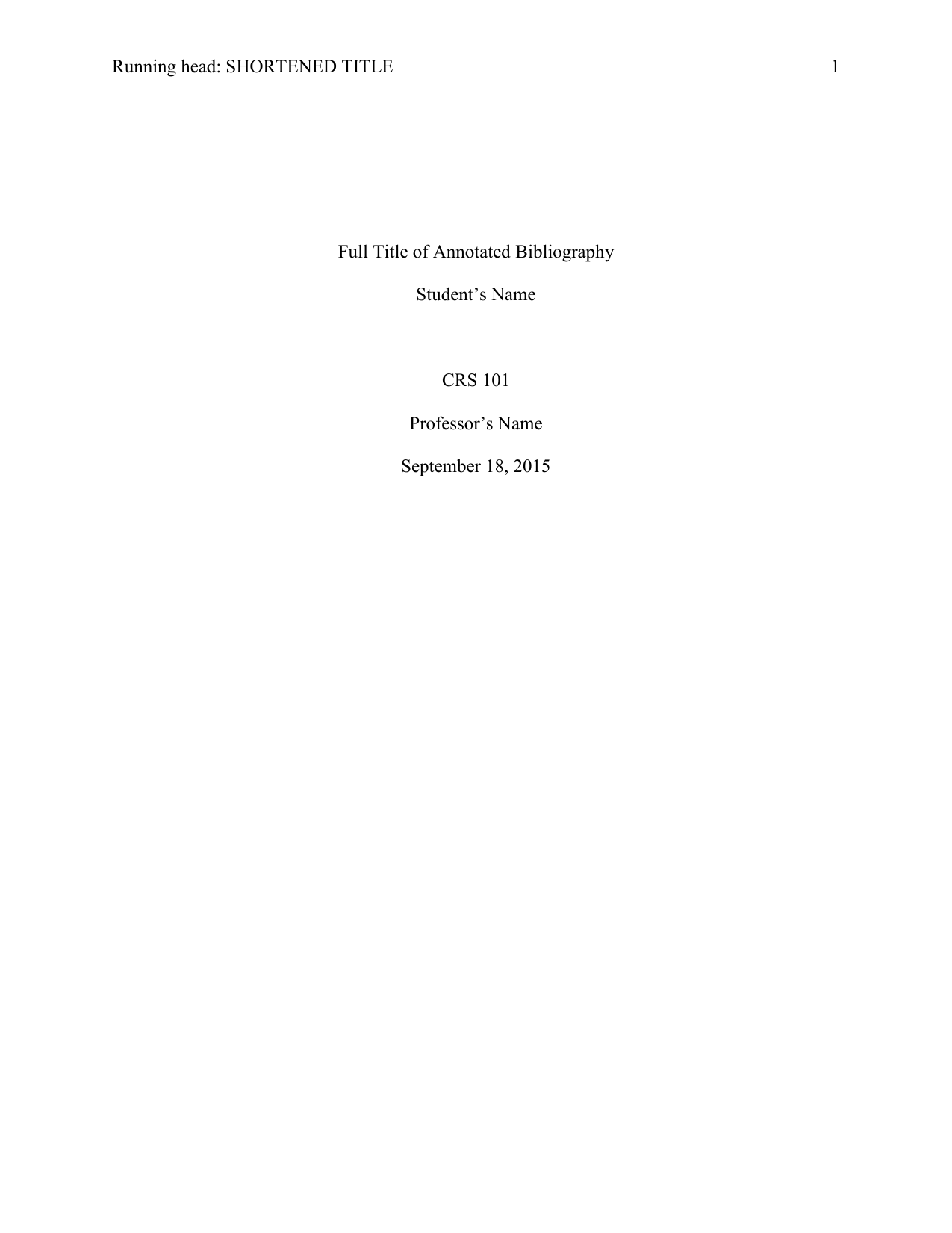 APA Annotated Bibliography Template