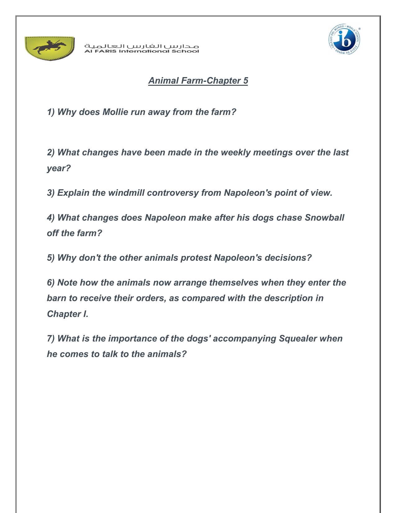 Animal Farm Chapter 5 Questions