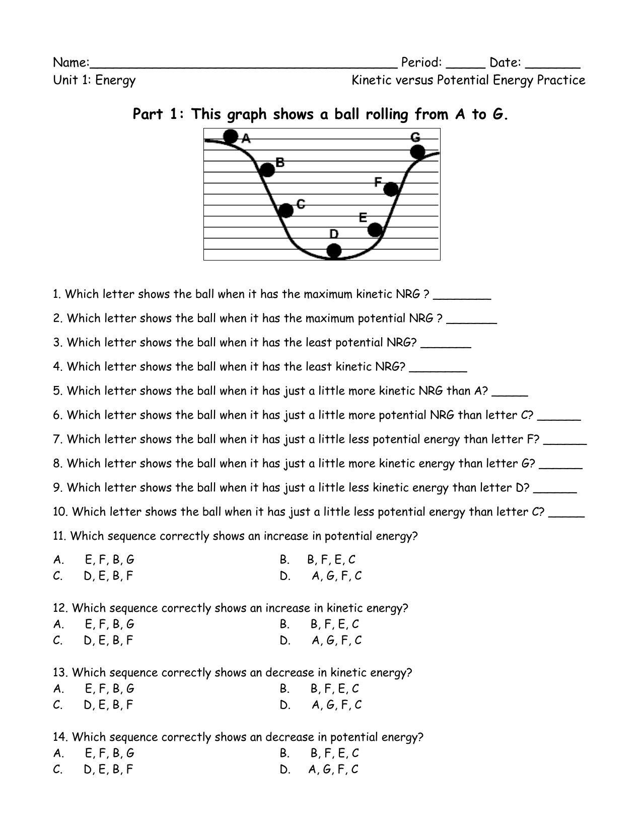 Kinetic Potential Worksheet For Potential Versus Kinetic Energy Worksheet