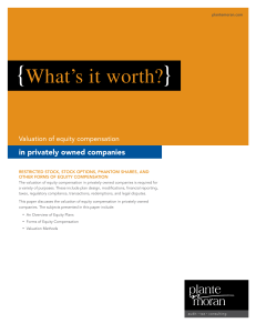 {What s it worth } in privately owned companies. Valuation of equity compensation. Restricted Stock, Stock Options, Phantom Shares, and