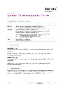 Evonik Eudragit L 100 and Eudragit S 100 Specification Sheet