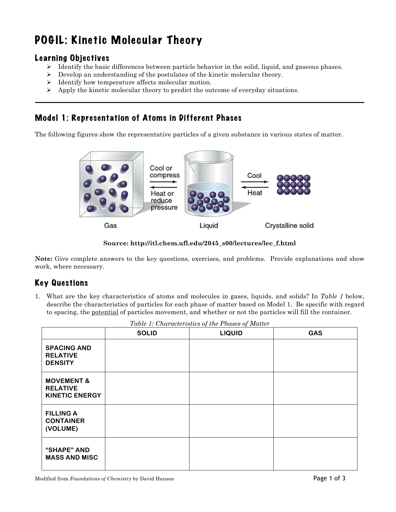 Pogil Kinetic Molecular Theory