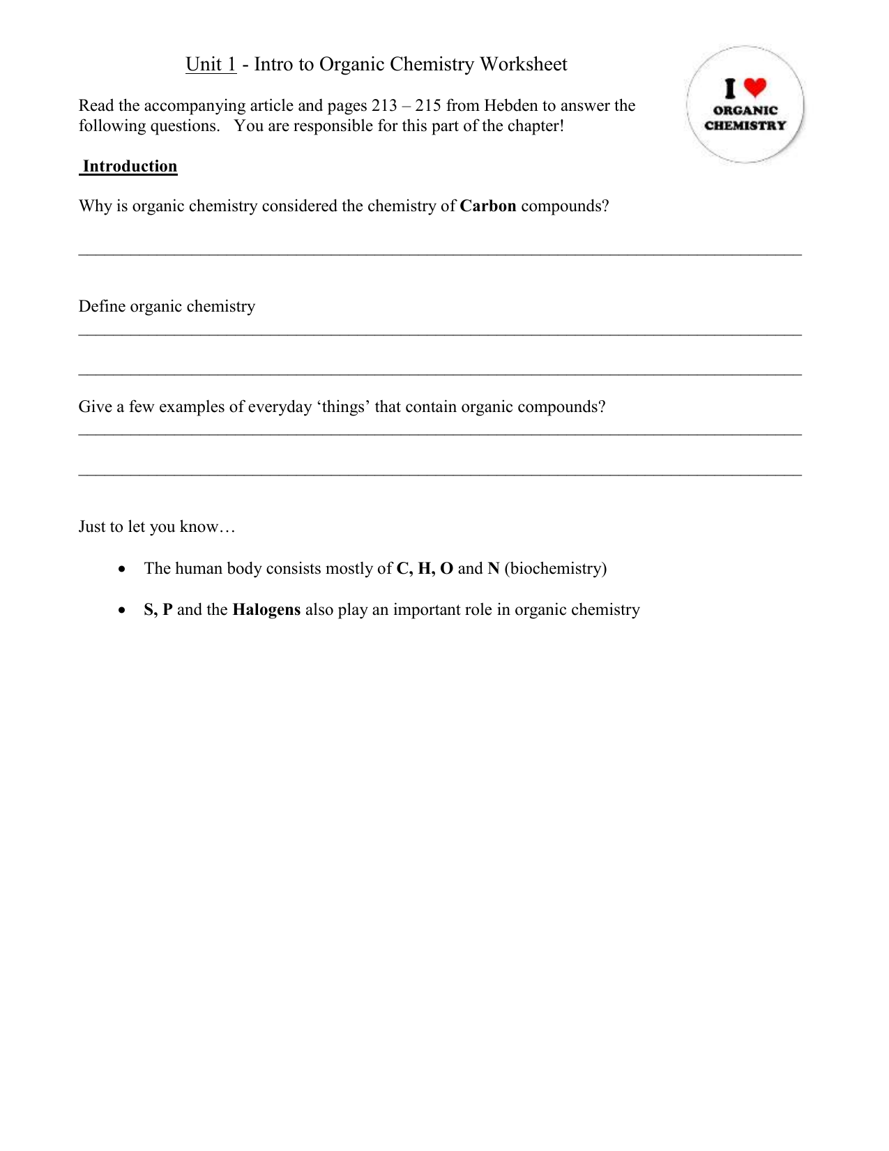 worksheet - intro to organic chemistry alkanes Intended For Introduction To Chemistry Worksheet