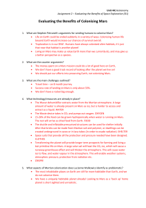 Evaluating the Benefits of Colonising Mars (answers) WORKSHEET