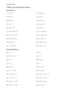 Worksheet 1 Adding and Subtracting Integers