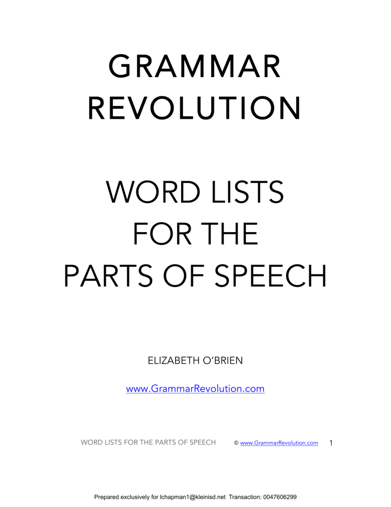 List Of Parts Of Speech 1