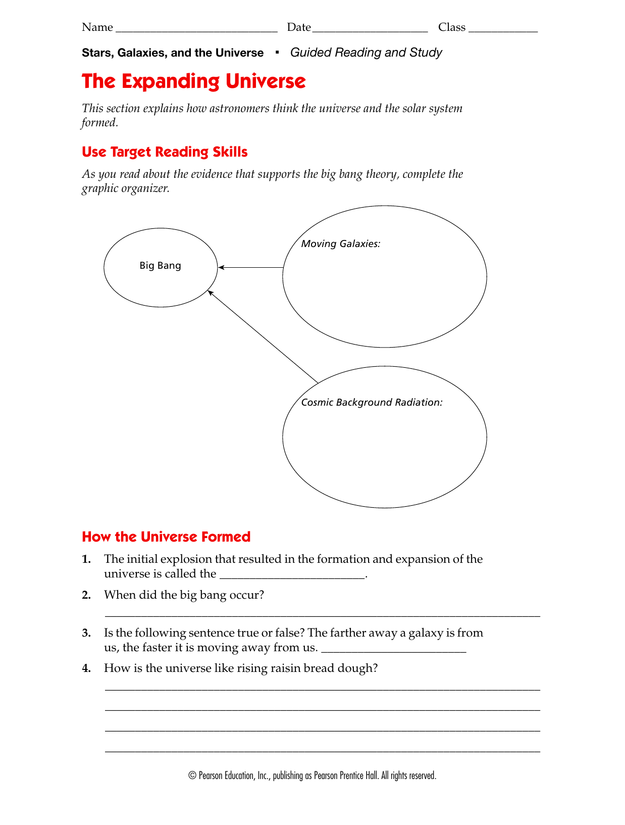 Big Bang worksheet With Regard To Stars And Galaxies Worksheet Answers